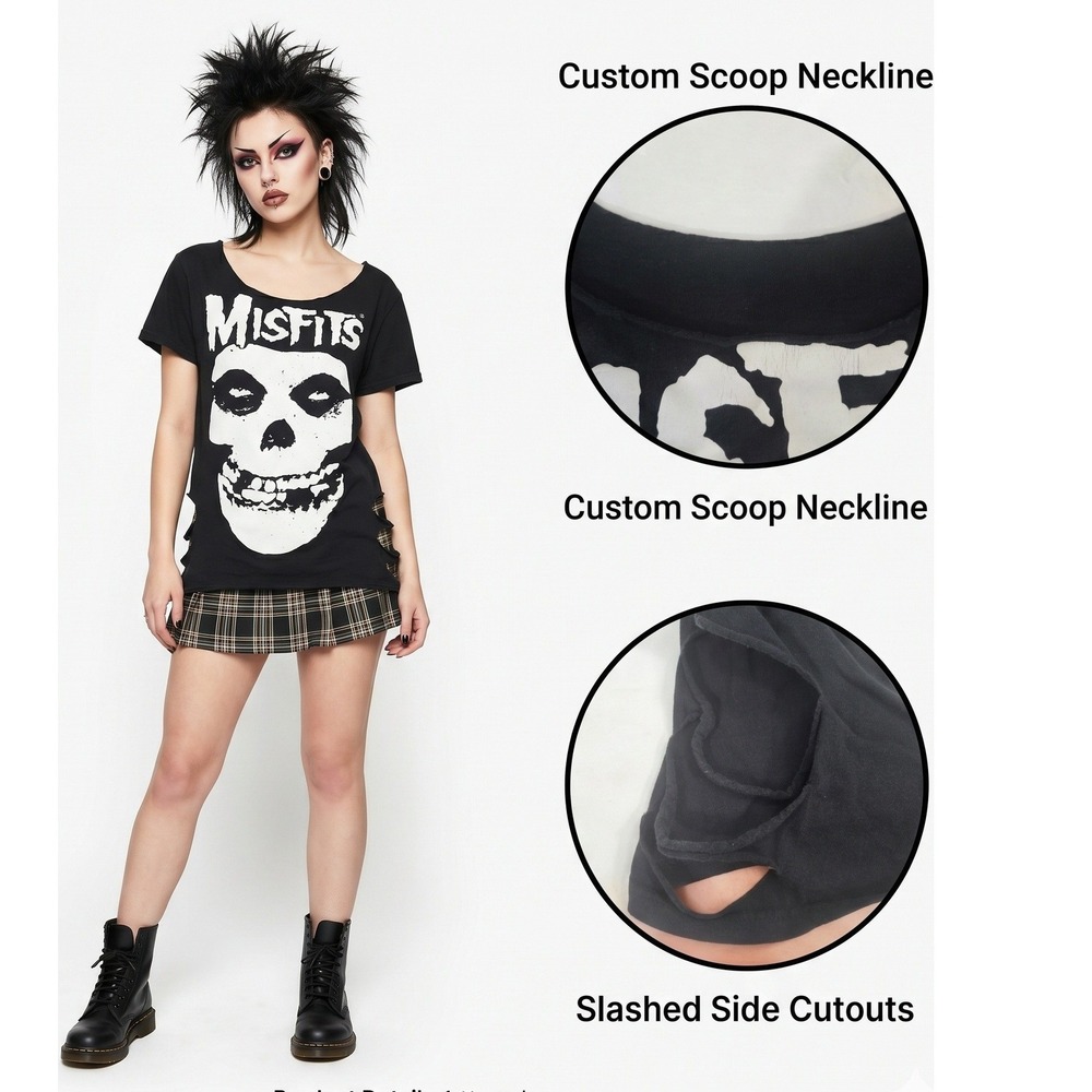 Misfits Shirt Medium Thrashed DIY Cut Out‎ Slashed Sides Punk Goth Band Tee